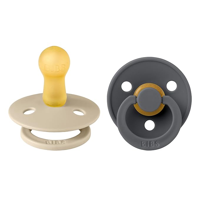 BIBS Pacifiers Colour Collection | Natural Rubber Baby Pacifier | Set of 2 BPA-Free Soothers | Made in Denmark | 6+ Months (Pack of 2) | Vanilla/Iron