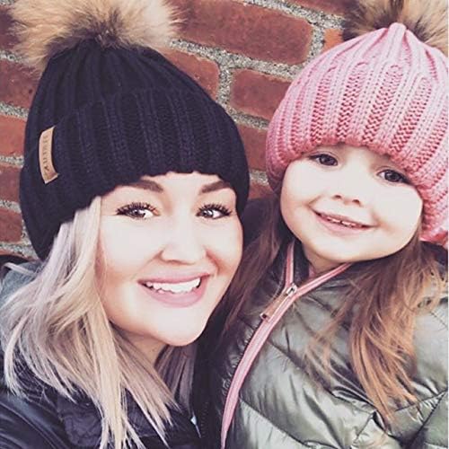FURTALK Kids Winter Hat Toddler Knitted Beanie with Faux Fur Pom Poms for Baby Girls Boys