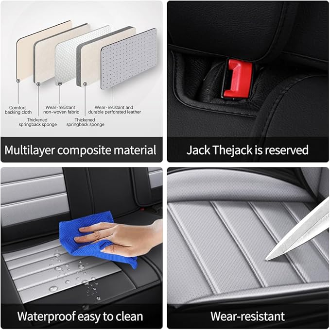 Leather Seat Cover for Ford Edge 2010-2026,Waterproof Soft Seat Covers,Interior Accessories Seat Covers Cushion Vehicle Protector Airbag Compatible(Black&Gray,Full Set)