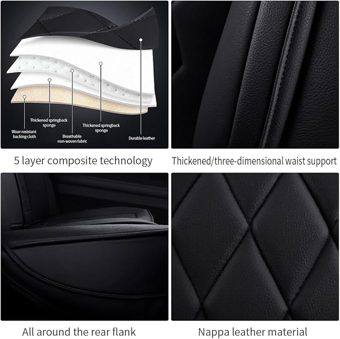 Leather Car Seat Covers for Volkswagen Atlas 2019-2023 Waterproof, Breathable, Non-Slip Napa Leather Car Seat Covers, Comfortable, Durable and Easy to Install(5PCS Luxury,Classic+Black)