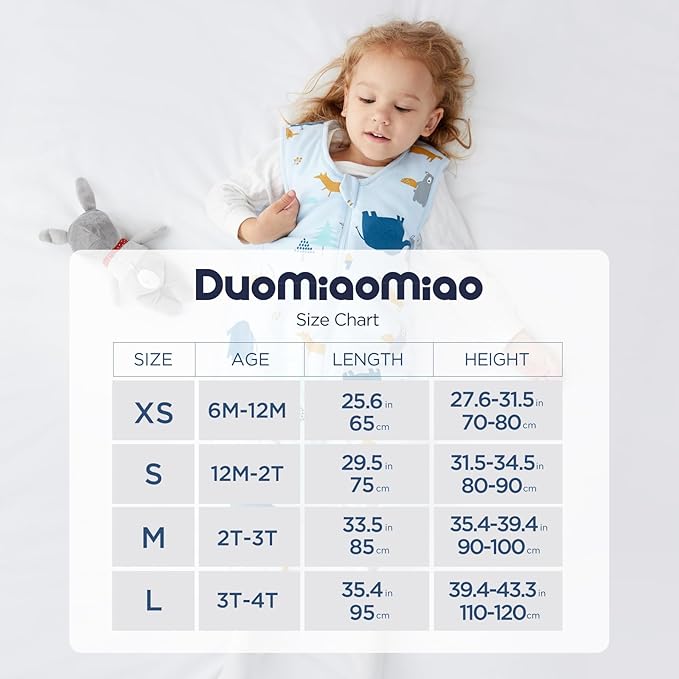 Duomiaomiao 2.5 TOG Toddler Sleep Sack 3-4T 100% Cotton Winter Side Open Zipper Baby Sleep Sack with Feet, Warm Toddler Wearable Blanket