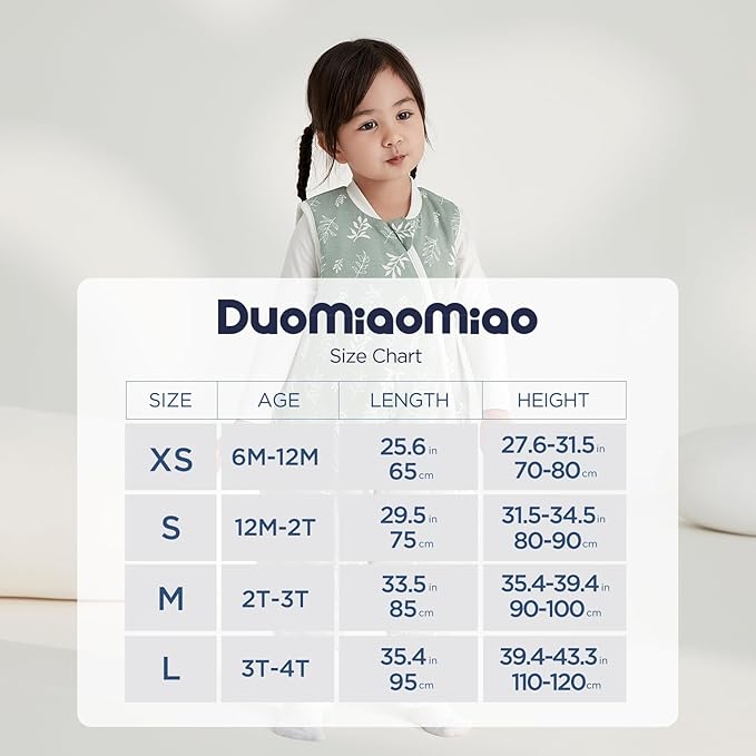 Duomiaomiao 0.5 TOG Toddler Sleep Sack 24-36 Months 100% Cotton Lightweight Baby Sleep Sack with Feet, Breathable Comfy Toddler Wearable Blanket