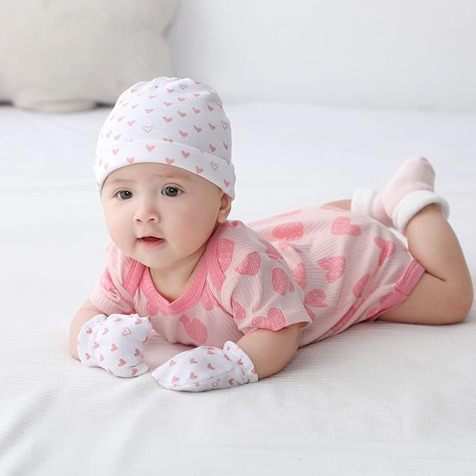 Newborn Baby Boy Girl Caps Mittens Socks Set Cotton Baby Essentials Accessories (Hats+Gloves+Socks)