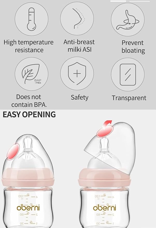 Glass Baby Bottles,Anti Colic Breastfeeding Bottle with Natural Response Nipple Size S,Wide Neck Slow Flow Baby Bottle for Baby,Newborn,Preemie 0-3 0-6 Month,BPA Free (Pink, 4 Ounce,3 Pack)