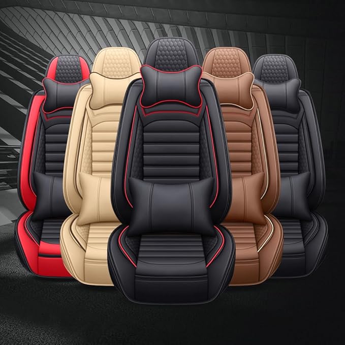 Leather Car Seat Covers for Toyota Corolla 2006-2024,Car Seat Covers Full Set,Seat Covers with Safety,Waterproof Seat Cover Compatible Airbag(5pcs Beige Luxury)