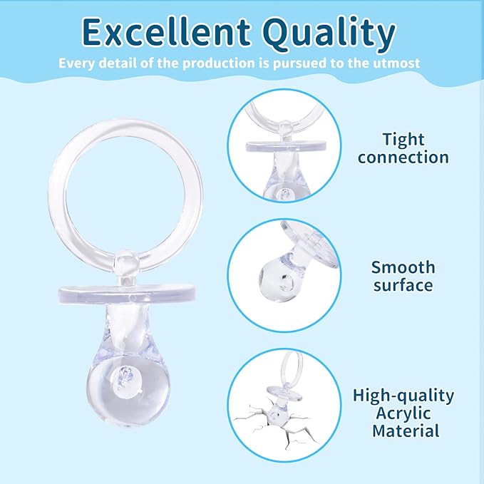 72 Pcs Baby Shower Pacifiers, 2.75āā Plastic Pacifiers for Baby Shower Game, Baby Shower Decoration DIY, Gender Reveal Party Table Scatter/Baby Shower Party Favors, Clear Pacifiers for Baby Shower