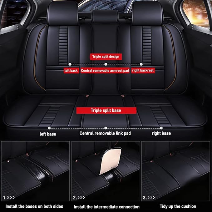 Waterproof 5 Car Seat Covers for Suzuki 1999-2025 95% Models, Premium Faux Leather Automotive Front and Back Seat Protectors Compatible with Airbag Black & Coffee Line