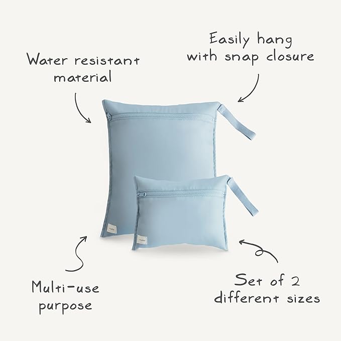 mushie Water Resistant Wet Bags | Large & Small Reusable Storage Bag for Baby Items and Travel | Zippered Pockets with Handle | Machine Washable, Set of 2 (Blush)