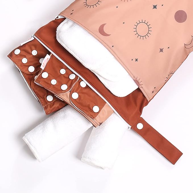 2 Pack Wet Dry Bags for Baby Cloth Diapers&Breast Pump Parts, Waterproof Reusable Wet Bag with Two Zippered Pockets & Handle, Beach Pool Gym Bag Stroller Yoga Toiletries Daycare Organizer for Swimsuit Wet Clothes, 11.8 inch x 15.7inch