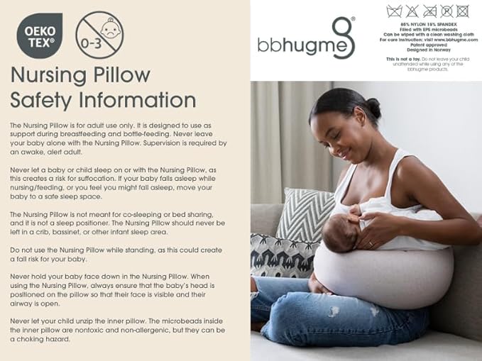 bbhugme Adjustable Nursing Pillow - Breastfeeding, Bottle Feeding, Baby Support - Adjustable Firmness and Fit - Washable Pillow Cover - Blue Melange…