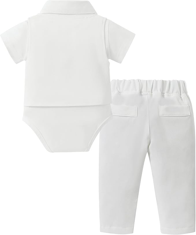 DISAUR Baby Boy Clothes Toddler Boy Outfits 4PCS Gentleman Dress Romper/Vest/Pants/Bow Tie Cotton Suit Sets