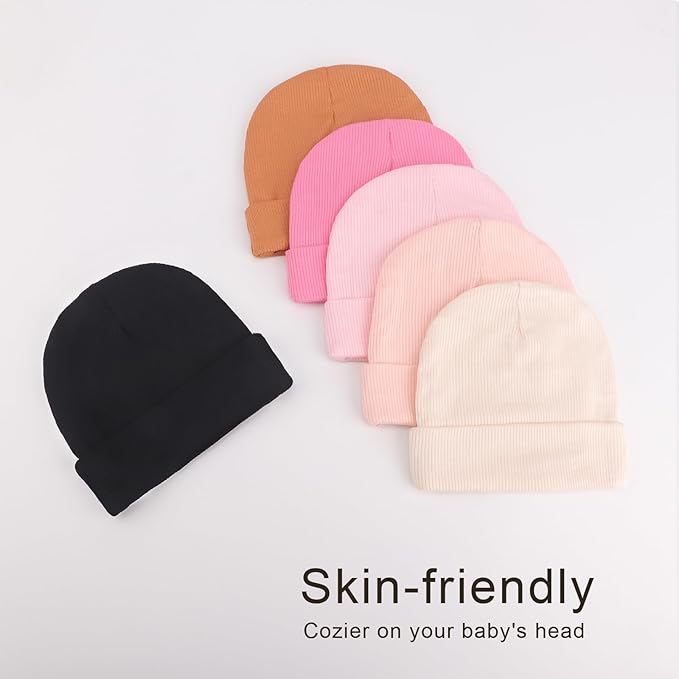 DRESHOW BQUBO 6 Pack Baby Newborn Hats Set for Unisex Infant Newborn Toddler Soft Beanie Hat for Boys Girls 0-24 Months