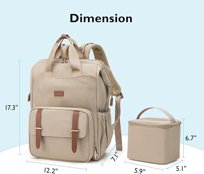 mommore Diaper Bag Backpack, Breast Pump Backpack for Spectra S1,S2 Medela Pumping Backpack for Working Moms with 15.6 inch Laptop Sleeve, Champagne