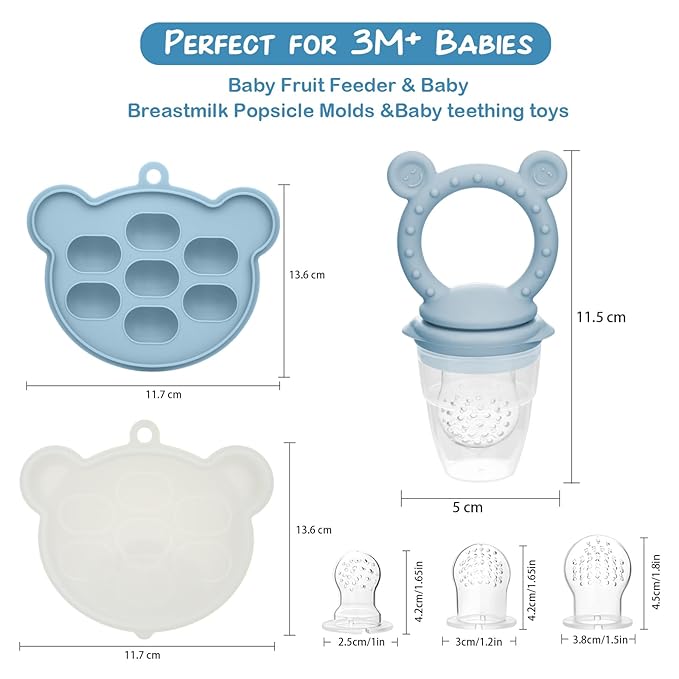 WAJIAYON Baby Breastmilk Popsicle Molds & Babies Fruit Feeder (4 Pack), Infant Food Freezer Tray Storage Containers, Silicone Teething Pacifier Feeder and Teether for Babies,Baby Feeders(Green)