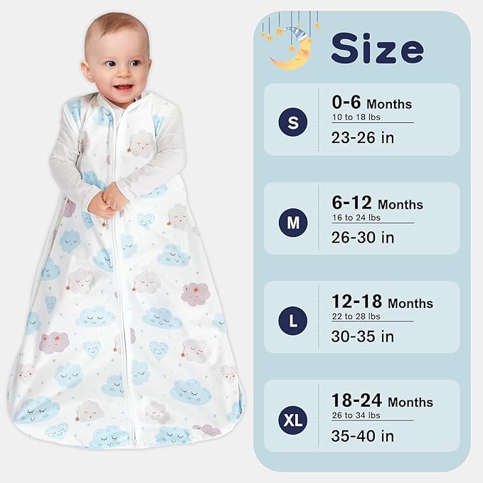 3 Pack Baby Sleep Sack 0-6 Months 100% Rayon Cotton Baby Sleeping Bag 2-Way Zipper Toddler Wearable Blankets Comfy Stretchy Lightweight TOG 0.3 (Purple&Clouds&Starry Sky)