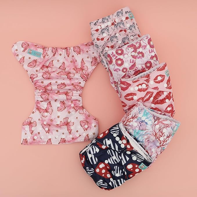 ALVA 6 Pack Cloth Diaper with 12 Inserts One Size Adjustable Washable Reusable Diaper Cover for Baby Girls and Boys