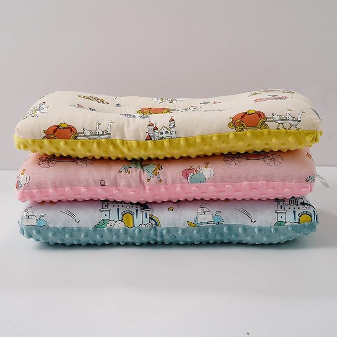 Reidio 1Pcs Toddler Pillow Double Sided Breathable Soft Cotton & Minky Dot Fabric Kids Pillow Cute Small Pillow Machine Washable (Blue)