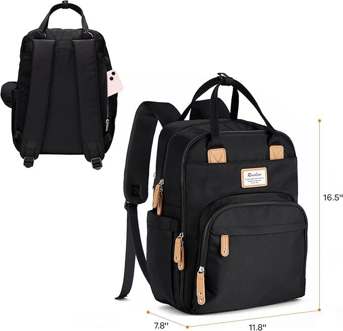 RUVALINO Diaper Bag Backpack, Multifunction Travel Pack Maternity Baby Changing Bags, Large Capacity, Waterproof, Black