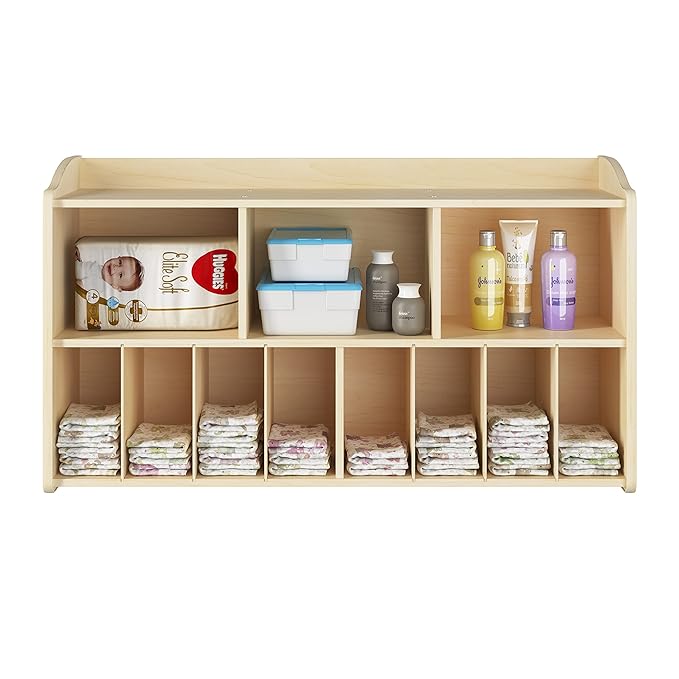 Foundations Wall-Mounted Diaper Organizer for Daycares, 3 Large & 8 Small Storage Compartments, Wood Construction, Maximum Durability