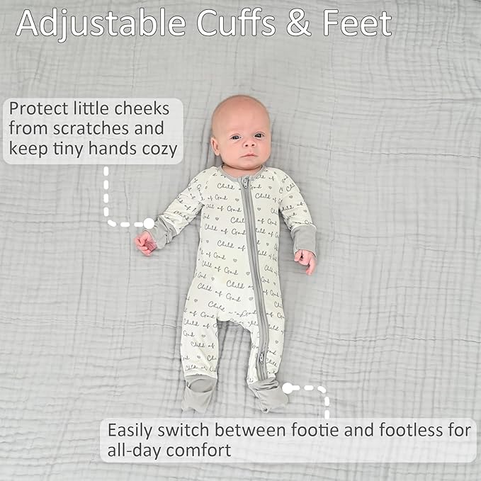 LollyBanks Baby Pajamas, 2-Way Zipper Romper, 95% Viscose Made from Bamboo and 5% Spandex, Baby Sleepers