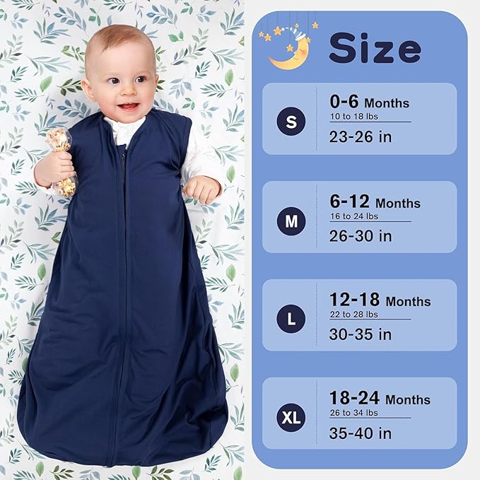 Baby Sleep Sack 18-24 Months Baby Wearable Blanket 100% Rayon Cotton 2-Way Zipper Toddler Sleeping Sack,Comfy Soft Lightweight TOG 0.3(Cyan)