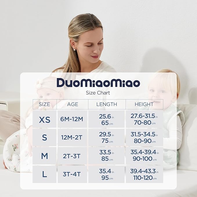 Duomiaomiao 2.5 TOG Toddler Sleep Sack 3-4T 100% Cotton Winter Side Open Zipper Baby Sleep Sack with Feet, Warm Toddler Wearable Blanket