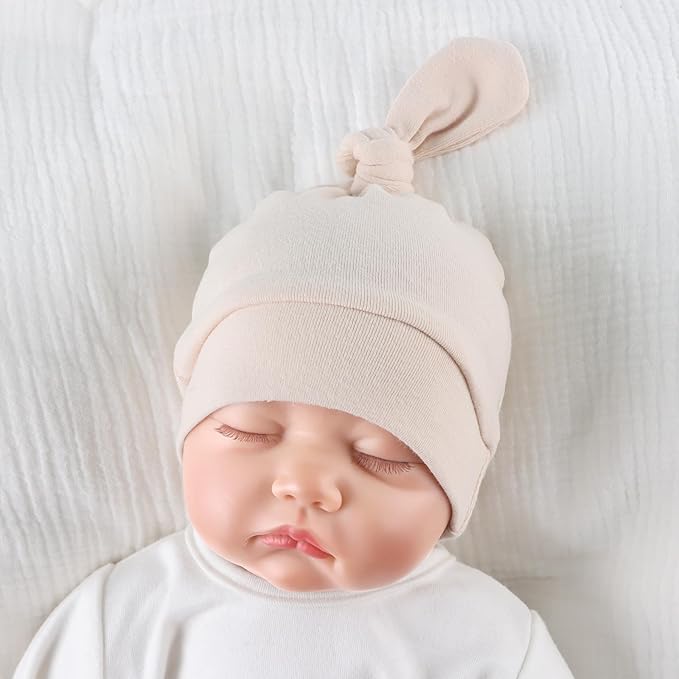 JANGANNSA Newborn Baby Hat Infant Baby Boys Beanie Top Knot Stretchy Hats for Girls 100% Organic Cotton