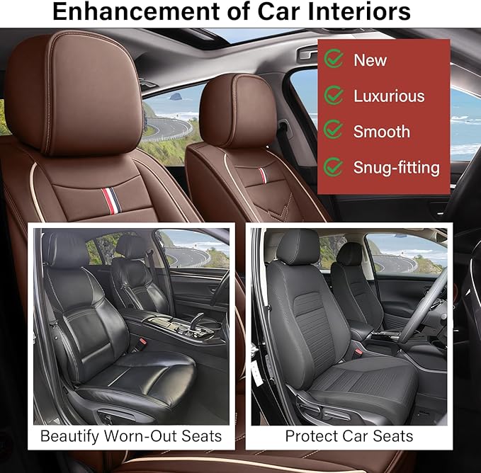 Leather Car Seat Covers Fit for LR Range Rover 2022-2025, 5 Seater Waterproof and Wear-Resistant Seat Cover Interior Accessories(Full Set,Coffee)
