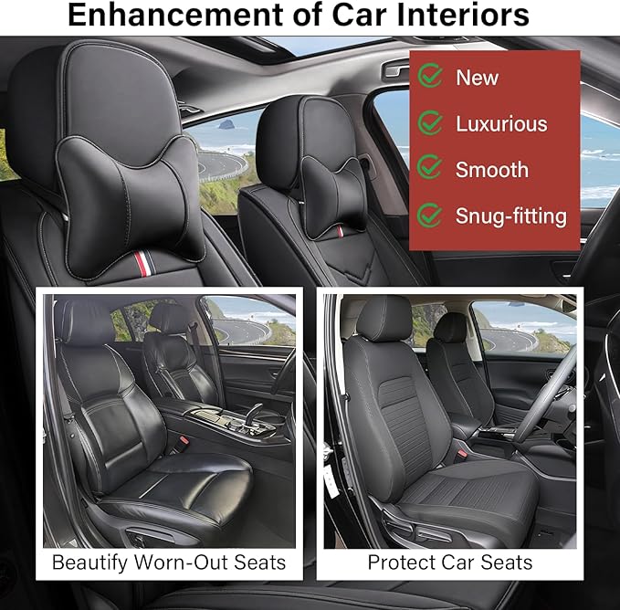 Leather Car Seat Covers Fit for LR LR4 2009-2016, 5 Seater Waterproof and Wear-Resistant Seat Cover Interior Accessories(Full Set with Pillow,Black)