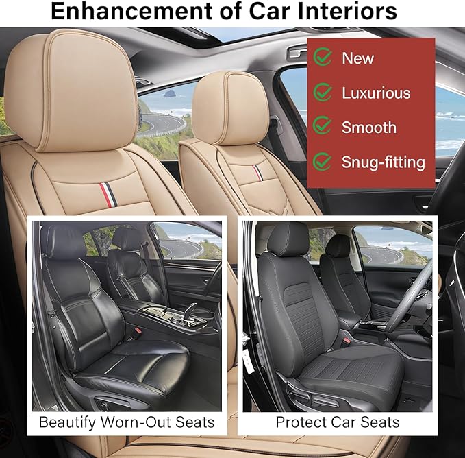 Leather Car Seat Covers Fit for LR Range Rover Sport 2023-2025, 5 Seater Waterproof and Wear-Resistant Seat Cover Interior Accessories(Full Set,Beige)