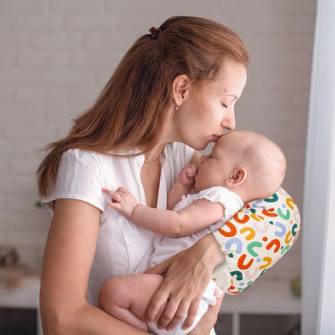 Nursing Arm Pillows for Breastfeeding,Baby Feeding Arm Pillow Portable and Washable for Travel, Soft Cotton Ergonomic Bottle Nursing Essentials(Rainbow)