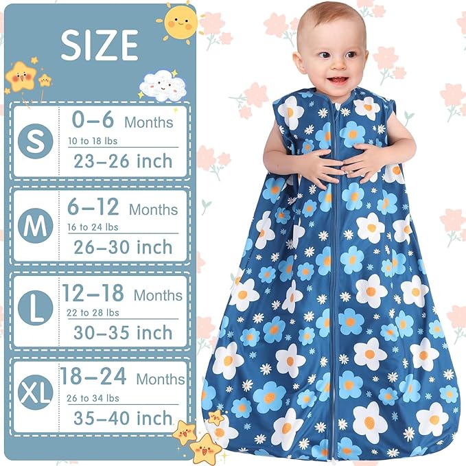 3 Pack Baby Sleep Sack 100% Rayon Cotton Baby Sleeping Bag 2-Way Zipper Toddler Wearable Blankets TOG 0.3. (Gerbera&Tulips&Pink, 18-24 Months)