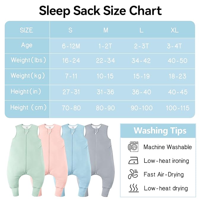 Rayon Made From Bamboo Sleep Sack 6-12 Months 0.5 Tog Ultra Soft Summer Toddler Sleep Sack with Feet 2-Way Zipper Lightweight Sleeping Bag Baby Wearable Blanket (2 Pack)-Green & Blue