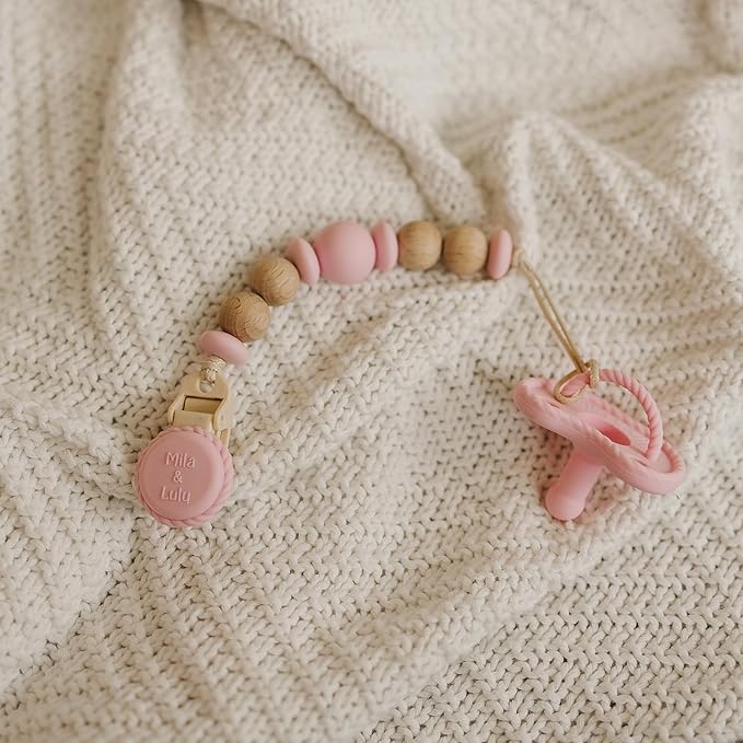 Mila & Lulu Round Silicone Pacifiers (Set of 2) – 100% Food-Grade, One-Piece Design, Soft Round Nipple, Doubles as Teether for Newborns and 0+ Months – Ballerina/Mauve