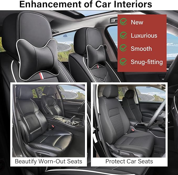 Leather Car Seat Covers Fit for LR Range Rover Sport 2023-2025, 5 Seater Waterproof and Wear-Resistant Seat Cover Interior Accessories(Full Set with Pillow,Black&White)