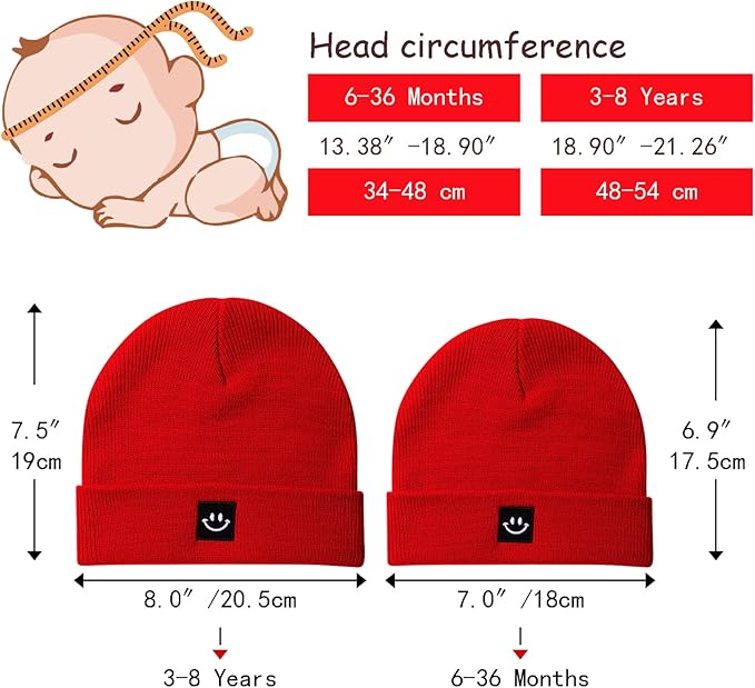 Baby Beanie Knit Ski Hat with Cute Face for Girls Boys 0-7 Years