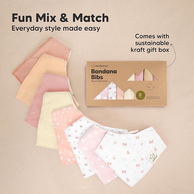 8-Pack Organic Baby Bandana Bibs for Girls - Super Absorbent Triangle Baby Bibs for Drooling and Teething Infant, 100% Cotton Extra Soft for Newborn, Infant 0-36 Months (Lunaris)