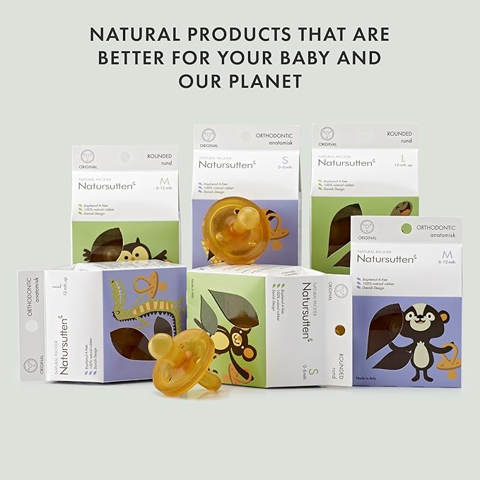 Natursutten Pacifiers 0-6 Months - 2-Pack Original Shield Round Nipple Natural Rubber Safe & Soft BPA-Free Pacifier for Breastfeeding Babies - Newborn Pacifiers Made in Italy