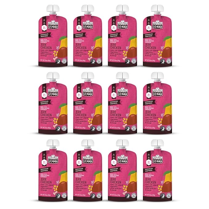 Li’l Hala Jerk Chicken Baby Food Pouches – Free-Range Chicken & Organic Veggies – Toddler Meals with Meat – Protein & Healthy Fats Puree – No Hormones – 6+ Months – 3.5 oz (12 Pack)