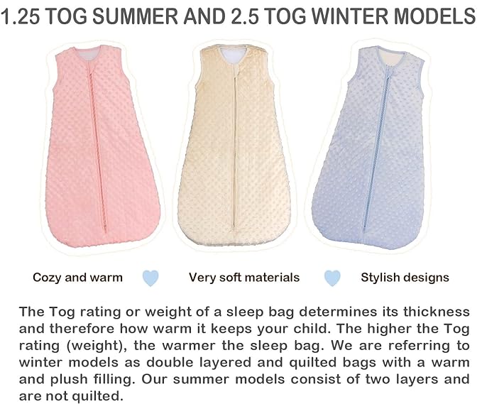 BABYINABAG Very Warm 2.5 Tog Quilted Winter Model Baby Sleep Bag or Sack, Plush Minky Dot for Infants and Toddlers (Small (3-11 mos))