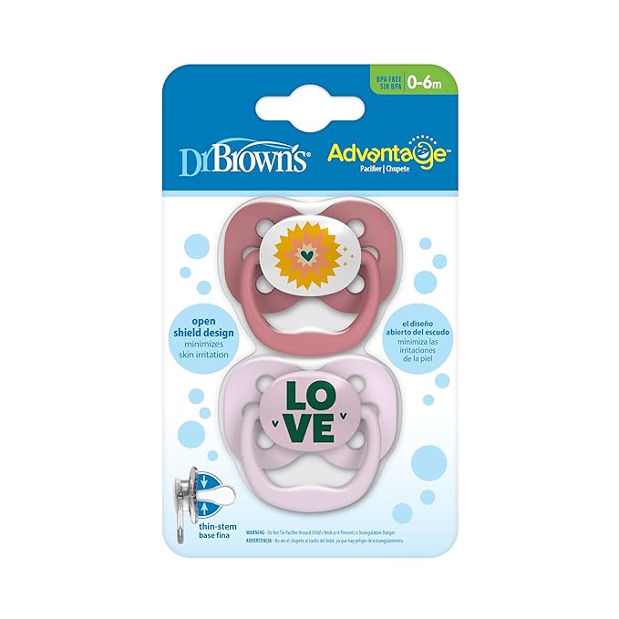 Dr. Brown's Advantage Baby Pacifiers, 0-6 Month, Pink, 2 Countt and Dr. Brown's Advantage Baby Pacifiers, Glow-in-The-Dark, 0-6 Month Pacifiers, Pink, 2 Count