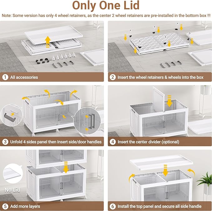 BROVIEW 600Qt Plastic Storage Bins with Lid and Wheels, 3Pack Extra Large Stackable Storage Bins with Dividers,Closet Organizers and Storage Cabinet Collapsible Box Shelves for Home Kitchen,White