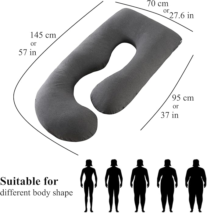 Pregnancy Pillow, Full Body Maternity Pillow 57 inch, with Removable Washable Cover - Support for Legs, Back, Neck, Shoulder, HIPS, Belly for Pregnent Women, Jersey Knit Cotton (Dark Grey)