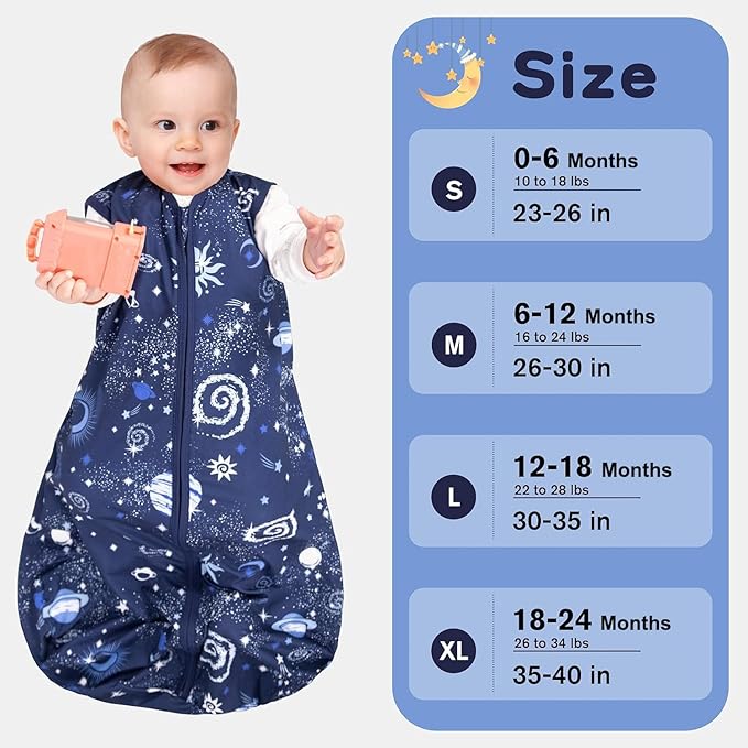 Baby Sleep Sack 0-6 Months Baby Wearable Blanket 100% Rayon Cotton 2-Way Zipper Toddler Sleeping Sack,Comfy Soft Lightweight TOG 0.3(Galaxies)