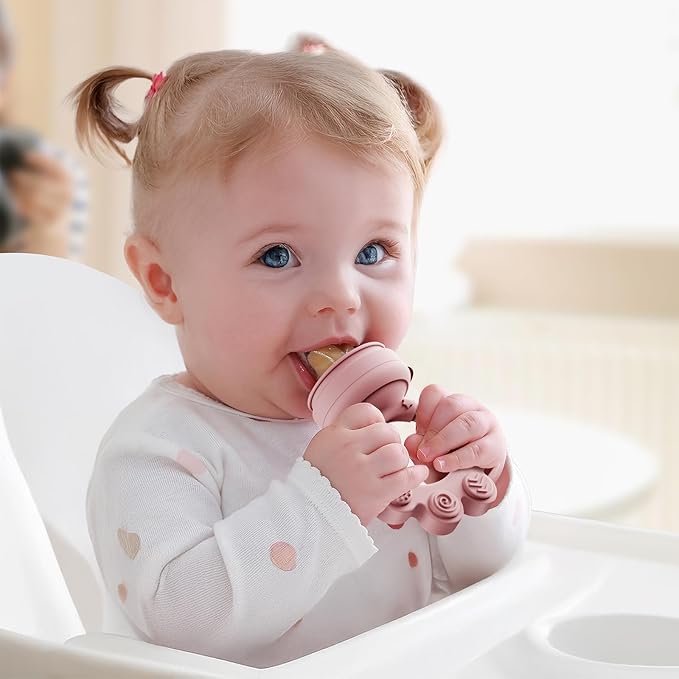 2 Pack Baby Fruit Food Feeder+Breastmilk Popsicle Molds,Baby Teethers,BPA Free,2mm Fine Holes to Prevent Choking,Perfect for Teething Relief & Infant Solid Food Introduction,3M+(Mauve Pink, Soft Pink)