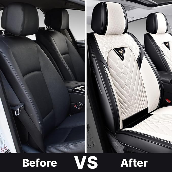 Car Seat Covers,Waterproof Faux Leather Automotive Comfortable Seat Covers Full Set for Cars SUV Truck Sedan,Universal Anti-Slip Seat Protector Breathable Seat Cover (5 Seat,Black&White)
