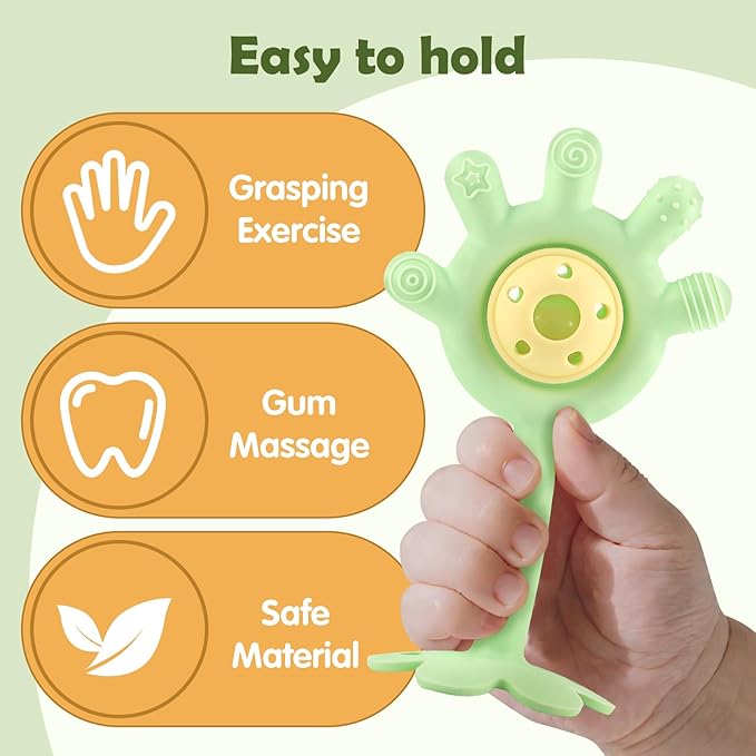 Baby Fruit Food Feeder Set and Teething Toys for Baby – 3 Size Silicone Fruit Feeder with Breastmilk Popsicle Freezer Molds, 2 Teethers for Teething Relief and Infant Self-Feeding