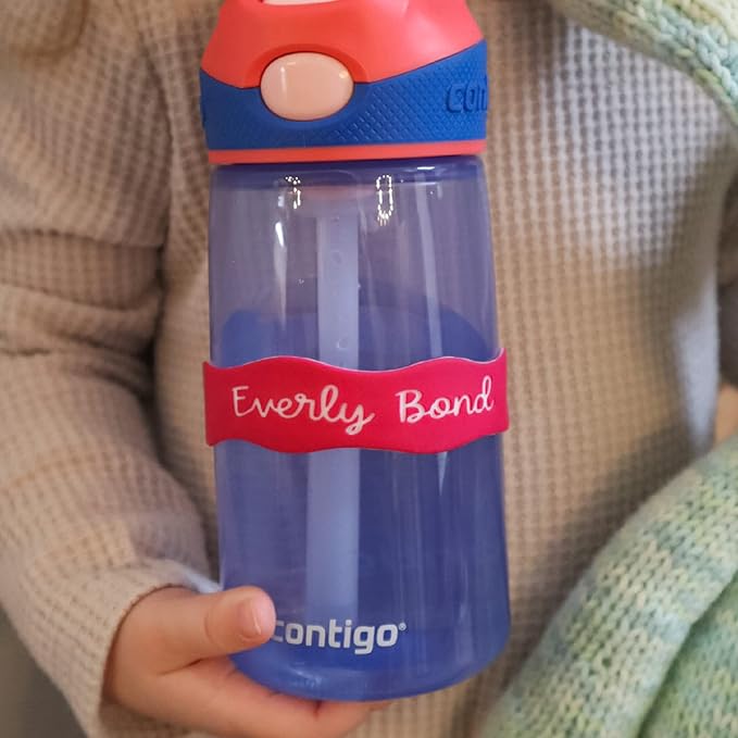 InchBug Orbit Labels Baby Bottle and Water Bottle Silicone Name Bands – Personalized Reusable Label Set for Daycare, Sippy Cups, Preschool, Elementary School, Dishwasher Safe, 4-Pack (Fire Truck Red)