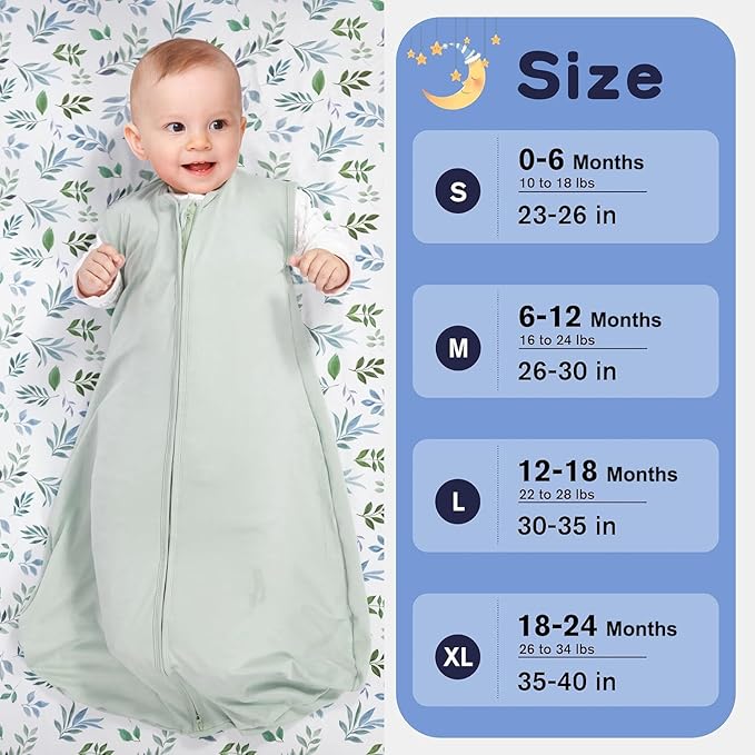 Baby Sleep Sack 12-18 Months Baby Wearable Blanket 100% Rayon Cotton 2-Way Zipper Toddler Sleeping Sack,Comfy Soft Lightweight TOG 0.3