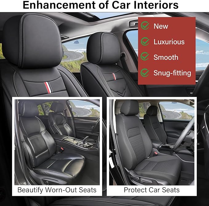Leather Car Seat Covers Fit for LR LR4 2009-2016, 5 Seater Waterproof and Wear-Resistant Seat Cover Interior Accessories(Full Set,Black)